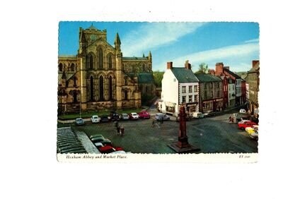 Northumberland. Hexham Abbey and Market Place. Cars.