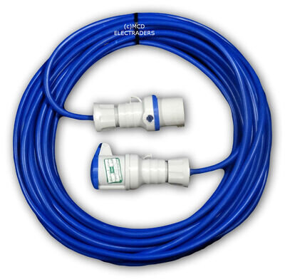 14 Metre Blue Caravan Hook Up / Extension Cable 1.5mm 16A Blue Plug & Socket