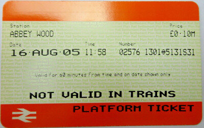 ABBEY WOOD British Railway PLATFORM TICKET - Window 31