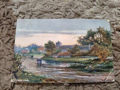 RIVER THAMES DORCHESTER ABBEY AQUARETTE TUCK OXFORD EARLY POSTCARD