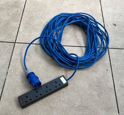 20m Mains Campsite Camping Caravan Hook Up Cable - To 4 gang plug sockets