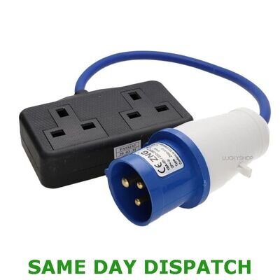 Caravan Site Power Plug 240V 16A to 13A UK Dual Sockets Adapter Cable
