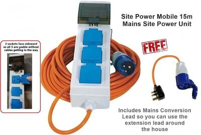 Crusader Site Power Mobile Mains Hook Up 3 sockets with FREE 13a plug adapter