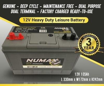 NUMAX TWIN POST 12V 105AH LEISURE BATTERY MOTORHOME-CARAVAN-BOATS -LOW PRICE!