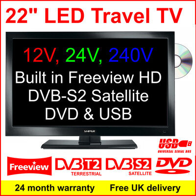 Sniper S4, 22″ 12V, Travel campin TV, BT 5.1 , DVD, Freeview, Satellite Receiver