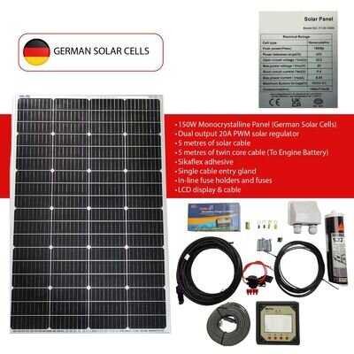 Camper van 150W 12V Mono Solar Panel Charging Camping & Engine battery