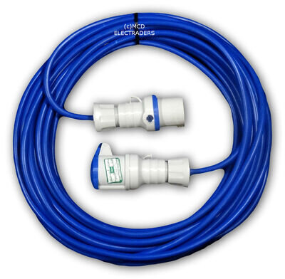 20 Metre Blue Caravan Hook Up / Extension Cable 2.5mm 16A Blue Plug & Socket