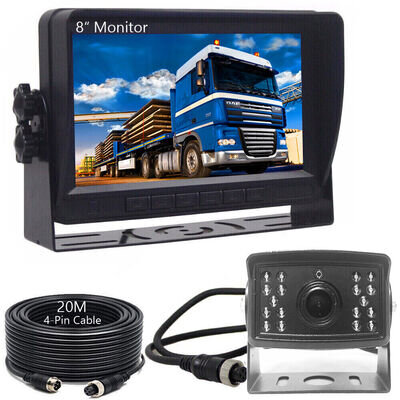 for Bus Motorhome Van Truck 4 Pin 20M 8" Rear View Reversing Camera Monitor Kit
