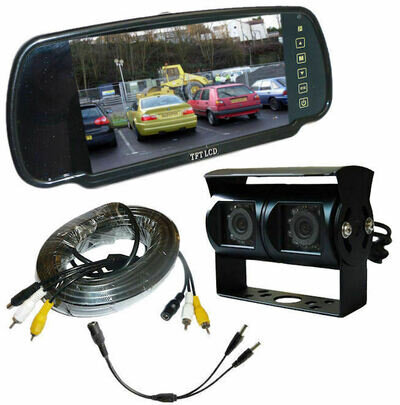 Twin Rear View Reversing Camera Kit with Mirror Monitor for Motorhomes (BLACK)