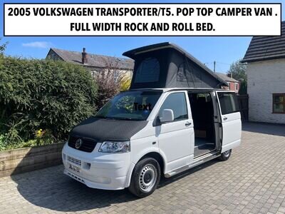 2005 VOLKSWAGEN TRANSPORTER/T5. POP TOP CAMPER VAN . FULL WIDTH ROCK AND ROLL BE