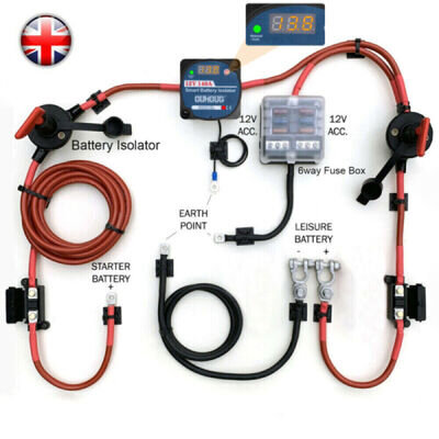 UK Split Charge Relay Kit Starter Battery Charger to Leisure Battery For Camper