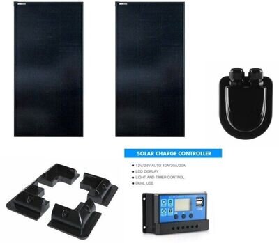 200 WATT MOTORHOME SOLAR PANEL FULL DIY KIT LCD display Regulator 200w 2x100w