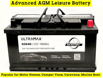 12v 100Ah Leisure Battery LOW HEIGHT PROFILE ADVANCED AGM BATTERY