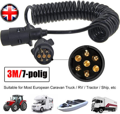 3M Trailer Light Board Extension Lead Towing Cable 7Pin Plug Socket Male to Male