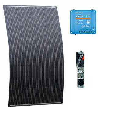 150w Black Semi-Flexi Solar Panel Kit Rear Junction Box 75/15 Smart Solar MPPT