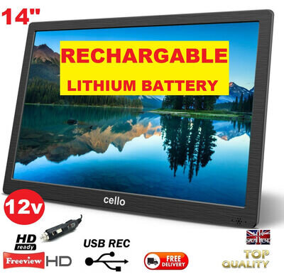 12v Rechargeable Freeview TV 14" Screen Camping Motorhome Self build Camper 240v