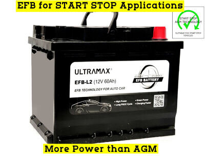 Ultramax Stop Start 12V 60Ah 640CCA EFB Battery HONDA 31500TV0, 31500TV1E020M