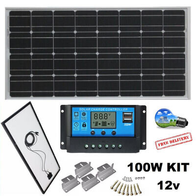 100w Solar Panel Kit + Brackets Easy Fit for Motorhome Boat or Self Build Camper