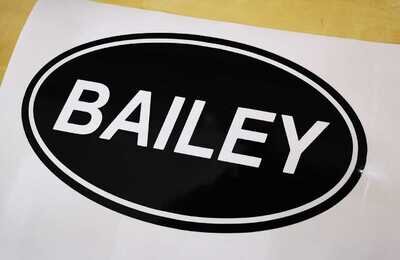 Bailey Oval Caravan Name Sticker Decal x 2 Choice of colours