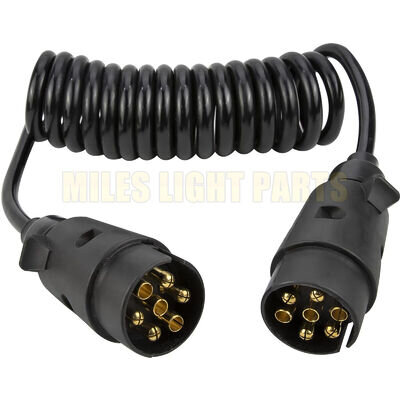 7 Pin 3M Trailer Board Extension Coiled Cable Plug Socket Towing Harness Adaptor