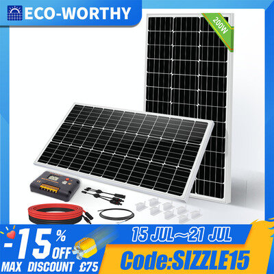 ECO-WORTHY 200W 12V Monocrystalline Solar Panel Kit Battery Charger Caravan RV
