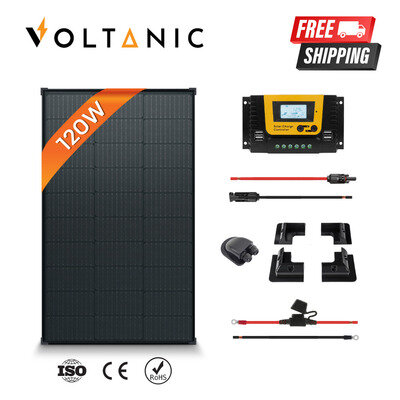 Voltanic 120W Solar Panel Kit 12V w/ Brackets Controller, Mono RV Van Motorhome