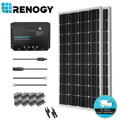 Renogy 200W Solar Panel Kit 12V Mono w/30A Battery Charge Controller Starter RV