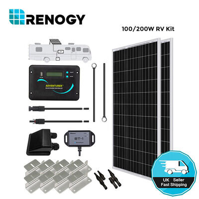 Renogy 100W 200W Mono Solar Panel RV Kit 12V w/ 30A PWM w/ LCD Charge Controller