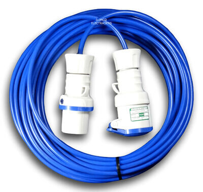 15 Metre Blue Caravan Hook Up / Extension Cable 2.5mm 16A Blue Plug & Socket