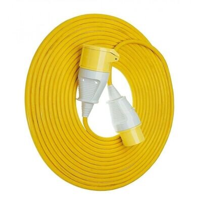 10 Metre 110V Yellow Extension Lead 2.5mm Cable with 16 Amp Plug & Socket