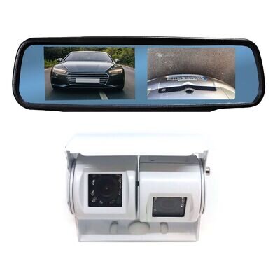Dual Motorhome Reversing Parking Rearview Camera + Dual Mirror Monitor Kit White