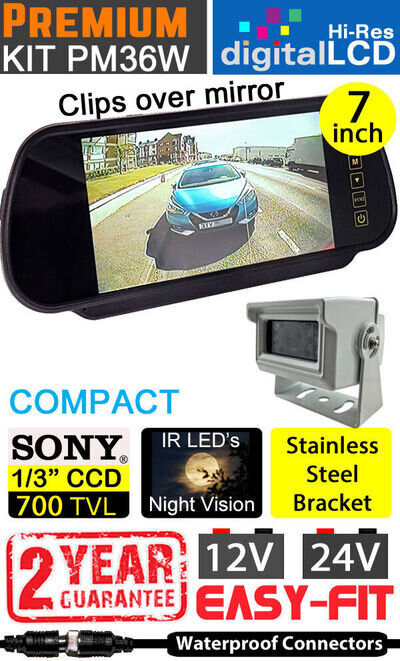 Hi-Res Rear View Mirror with Compact motorhome Sony CCD Reversing Camera Kit