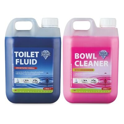 Blue Diamond Toilet Chemical Fluid & Bowl Cleaner Twin Pack 2L Caravan Motorhome